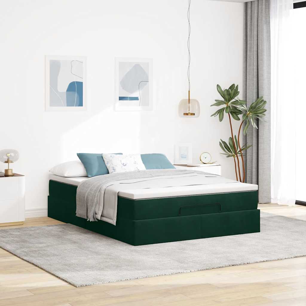 osmannisk sengeramme med madras 140x200 cm fløjl mørkegrøn