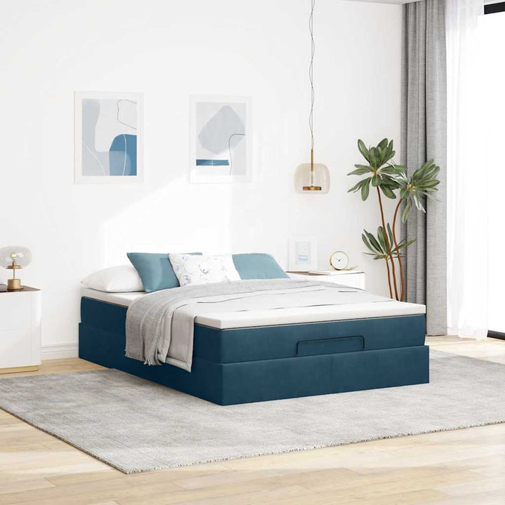 osmannisk sengeramme med madras 140x200 cm fløjl mørkeblå