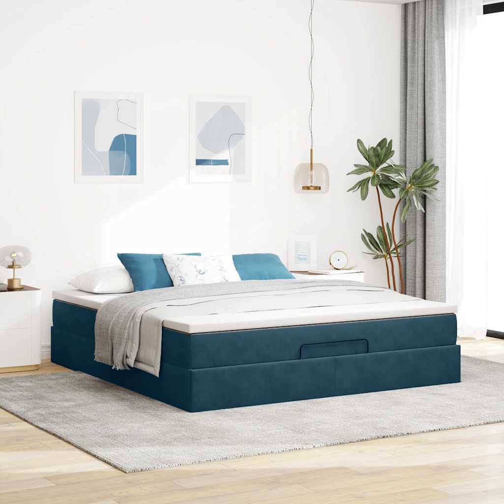 osmannisk sengeramme med madras 160x200 cm fløjl mørkeblå