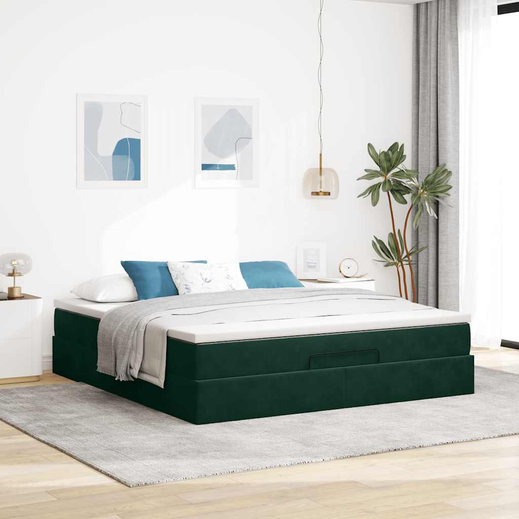 osmannisk sengeramme med madras 180x200 cm fløjl mørkegrøn