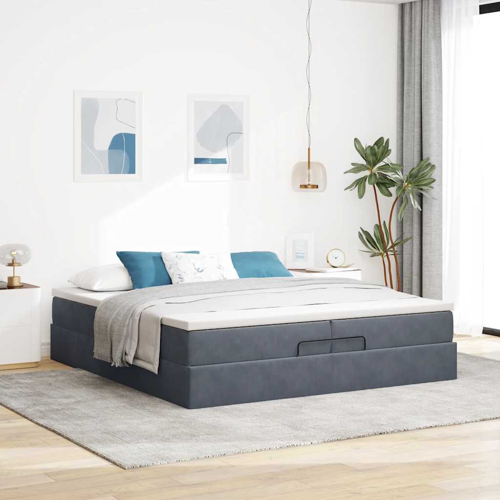 osmannisk sengeramme med madrasser 200x200 cm fløjl mørkegrå