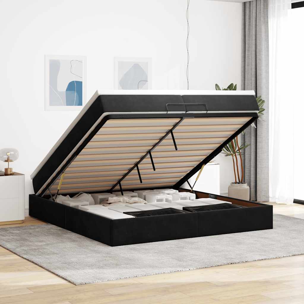 osmannisk sengeramme med madrasser 200x200 cm fløjl sort