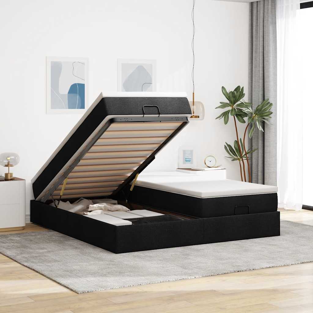 osmannisk sengeramme med madrasser 160x200 cm stof sort