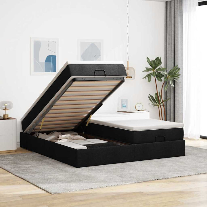 osmannisk sengeramme med madrasser 160x200 cm stof sort