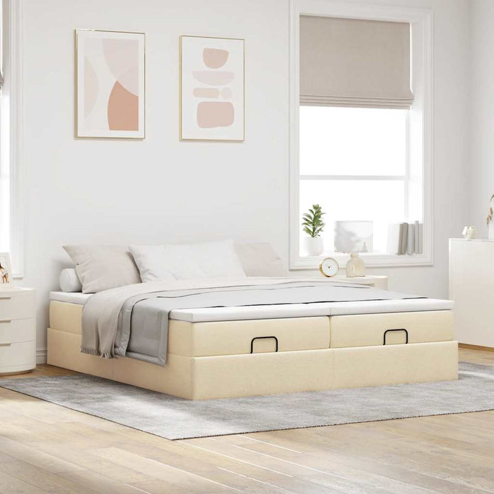 osmannisk sengeramme med madrasser 160x200 cm stof cremefarvet