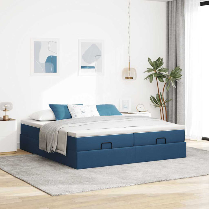 osmannisk sengeramme med madrasser 160x200 cm stof blå