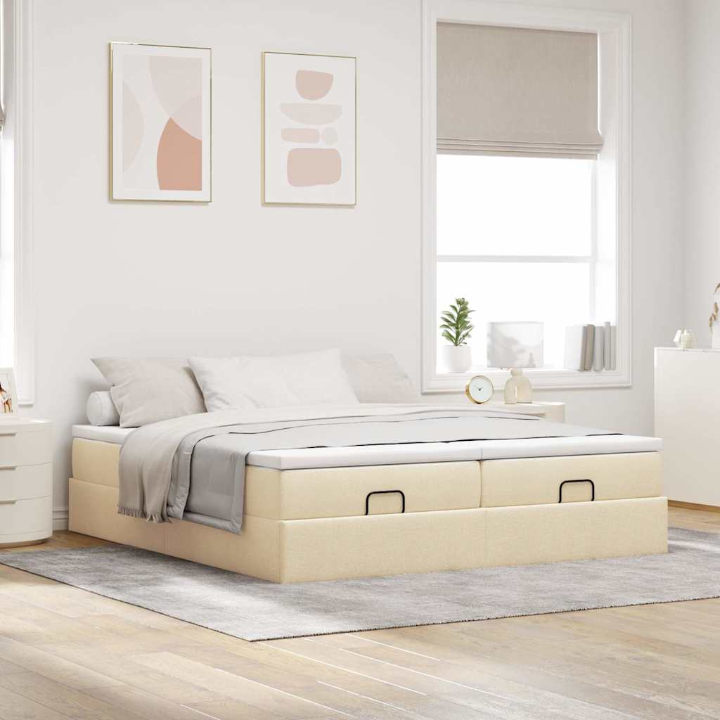 osmannisk sengeramme med madrasser 180x200 cm stof cremefarvet