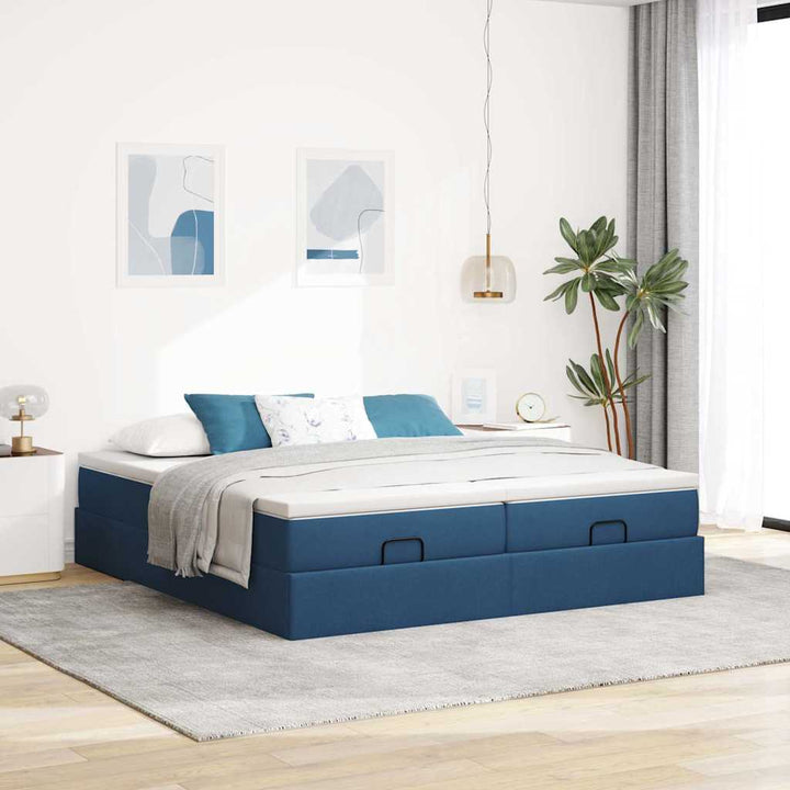 osmannisk sengeramme med madrasser 180x200 cm stof blå