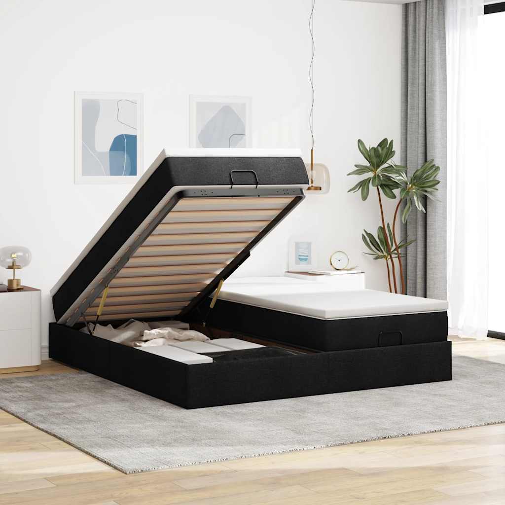 osmannisk sengeramme med madrasser 200x200 cm stof sort
