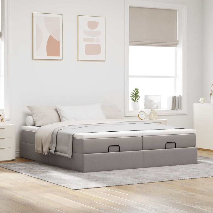 osmannisk sengeramme med madrasser 200x200 cm stof gråbrun