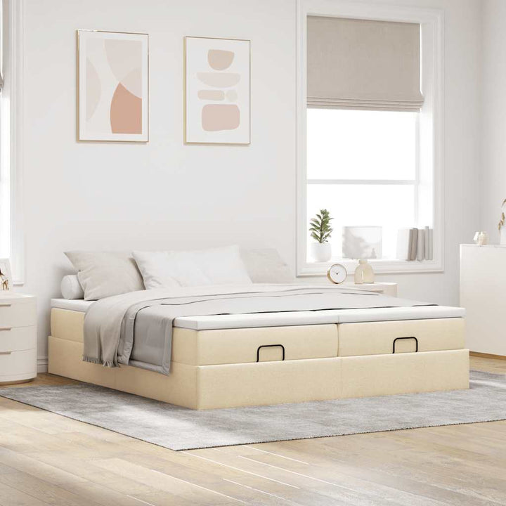 osmannisk sengeramme med madrasser 200x200 cm stof cremefarvet