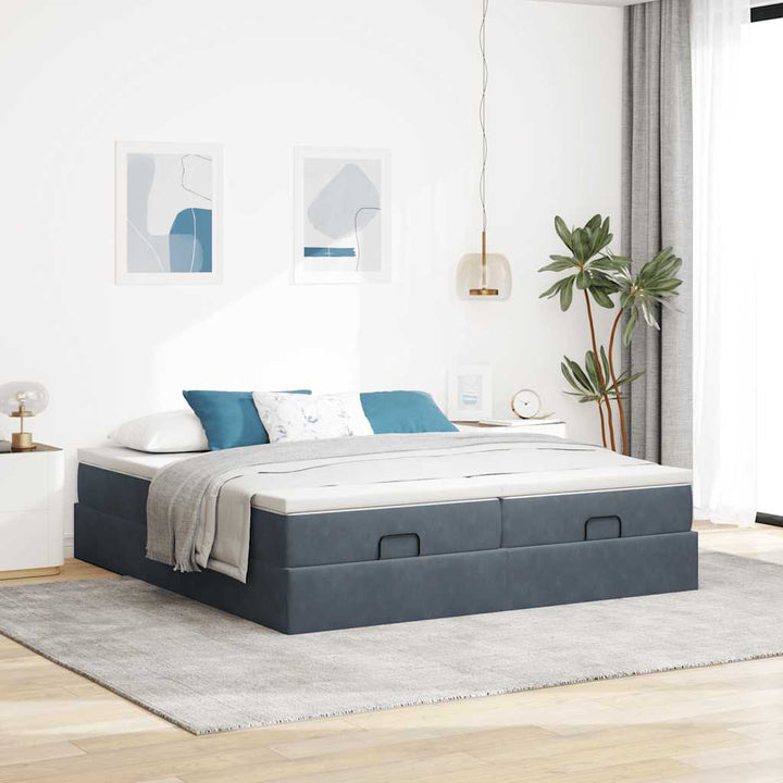 osmannisk sengeramme med madrasser 160x200 cm fløjl mørkegrå