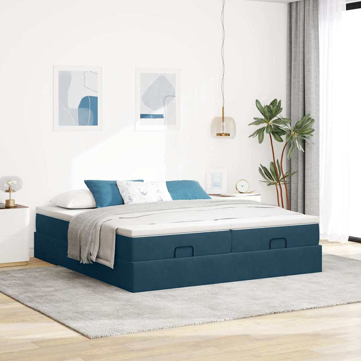osmannisk sengeramme med madrasser 180x200 cm fløjl mørkeblå