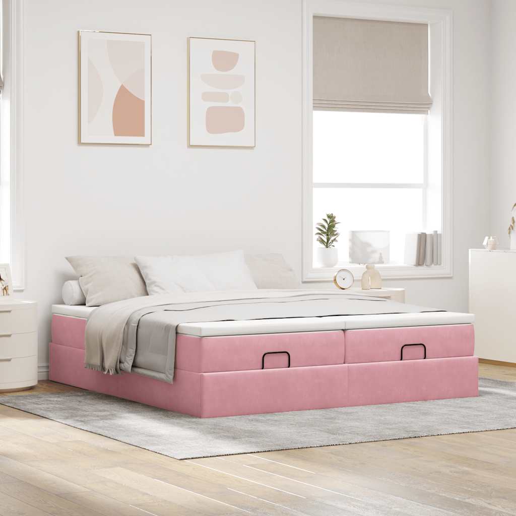 osmannisk sengeramme med madrasser 180x200 cm fløjl lyserød