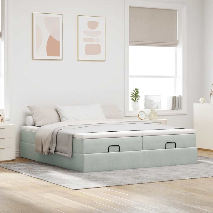 osmannisk sengeramme med madrasser 200x200 cm fløjl lysegrå