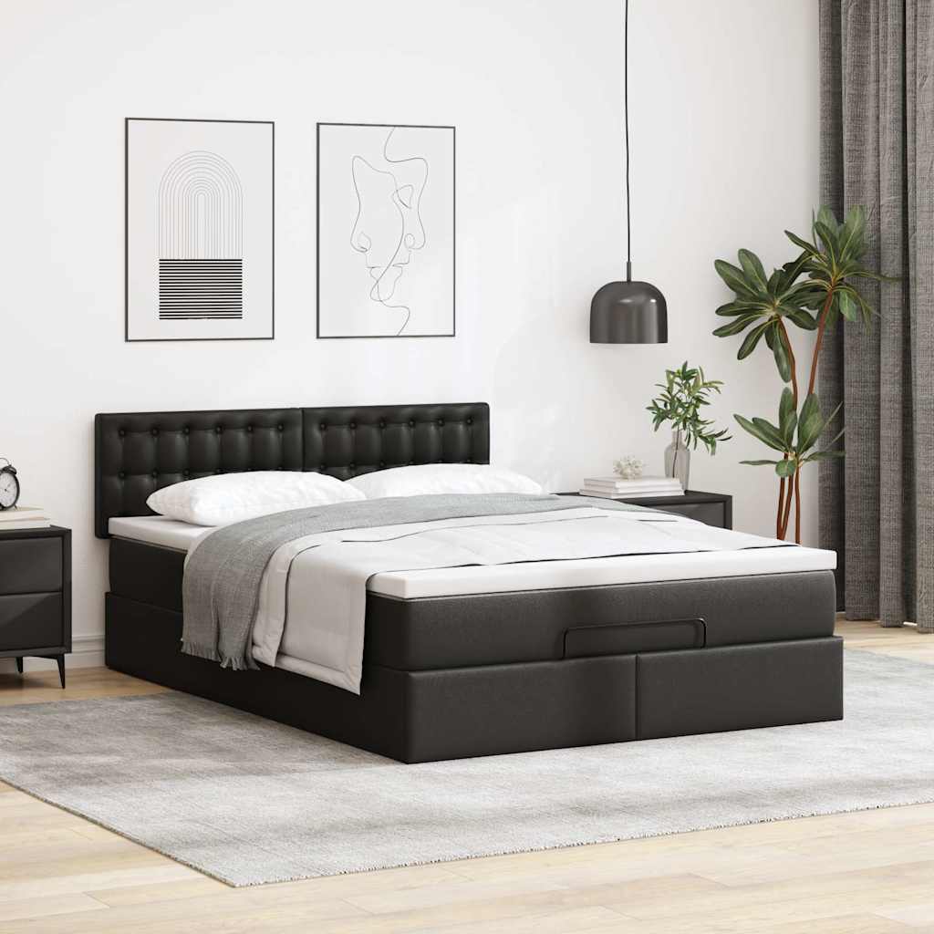 osmannisk sengeramme med madras 140x190 cm kunstlæder sort