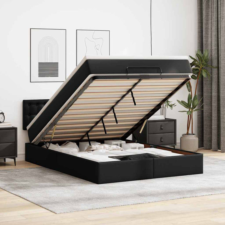osmannisk sengeramme med madras 140x190 cm kunstlæder sort