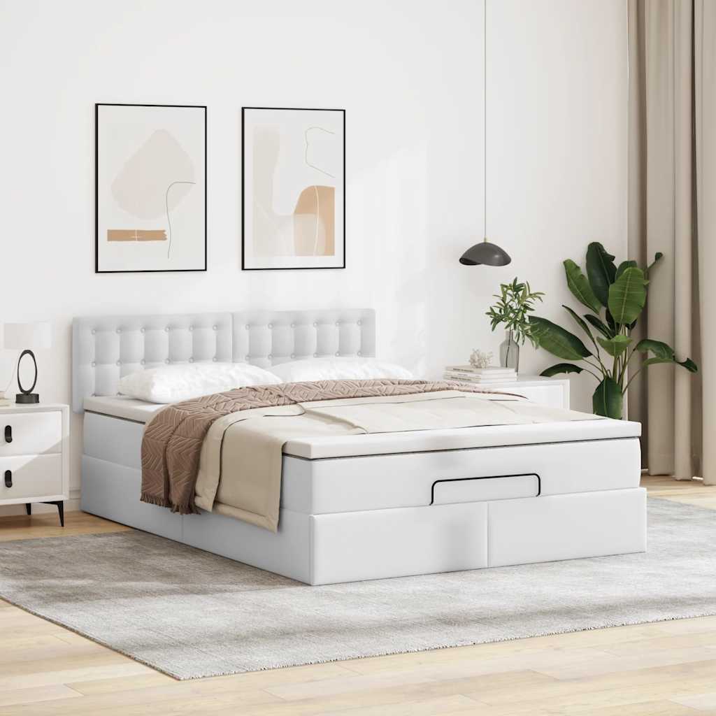 osmannisk sengeramme med madras 140x190 cm kunstlæder hvid