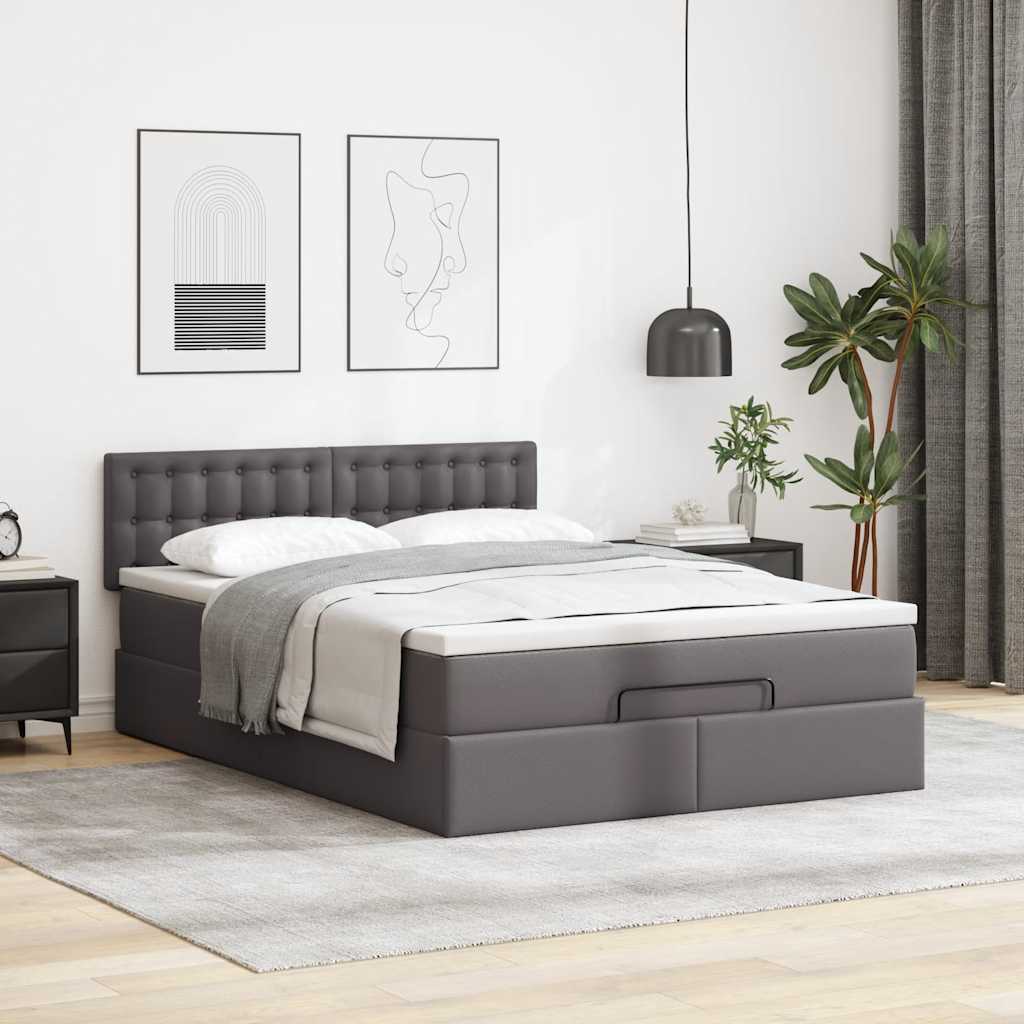 osmannisk sengeramme med madras 140x190 cm kunstlæder grå