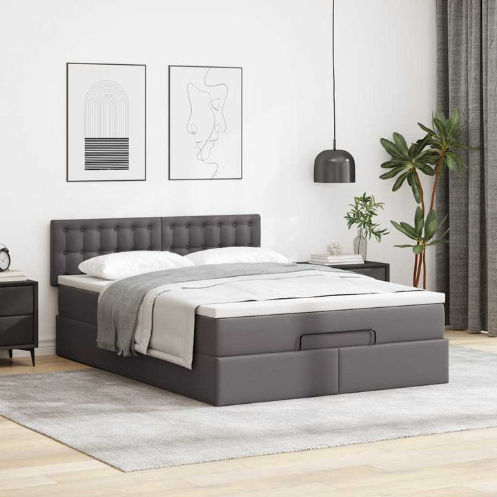 osmannisk sengeramme med madras 140x190 cm kunstlæder grå