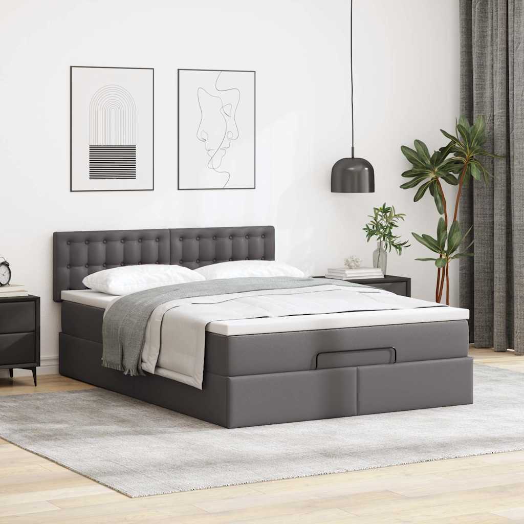 osmannisk sengeramme med madras 140x200 cm kunstlæder grå
