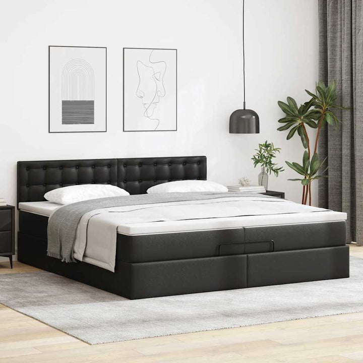 osmannisk sengeramme med madrasser 200x200 cm kunstlæder sort