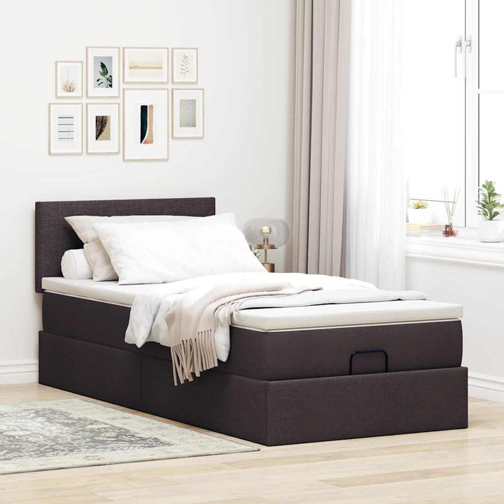 osmannisk sengeramme med madras 90x190 cm stof mørkebrun