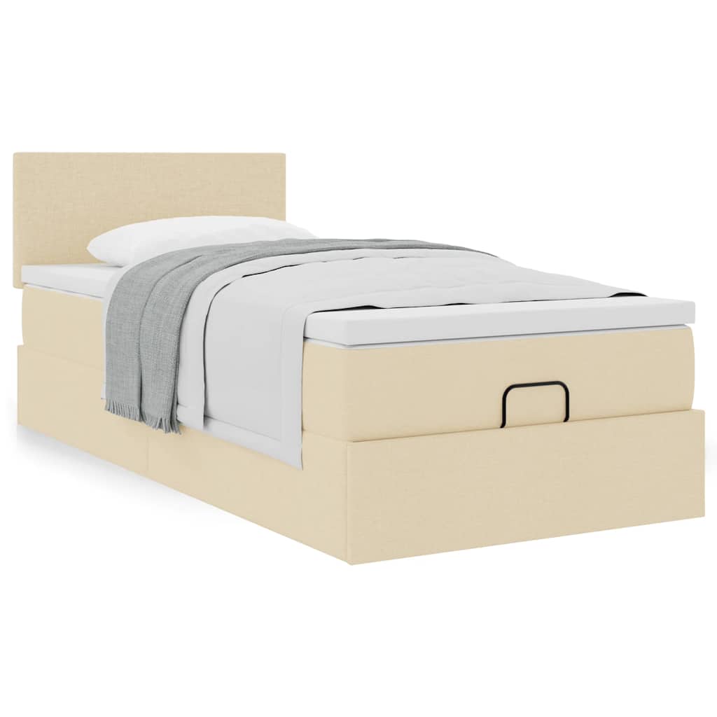 osmannisk sengeramme med madras 90x190 cm stof cremefarvet