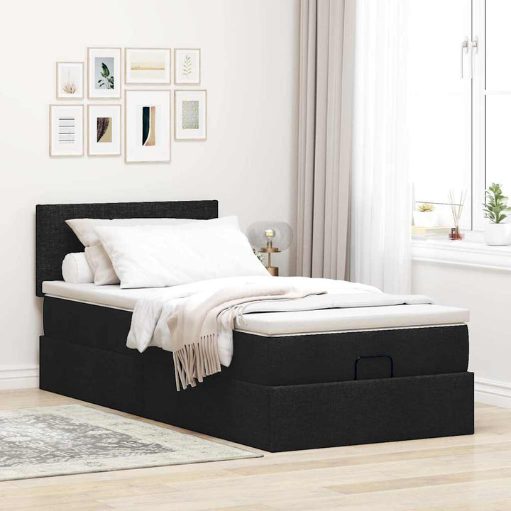 ottoman seng med madras 100x200 cm stof sort