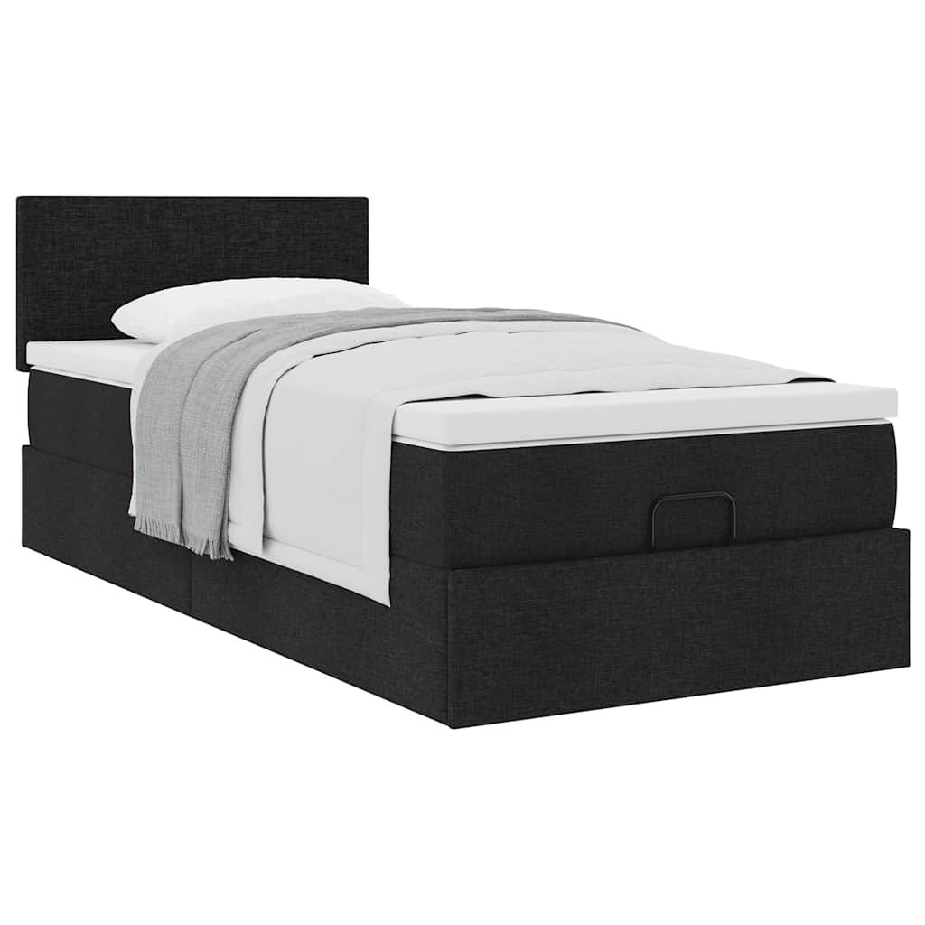 ottoman seng med madras 100x200 cm stof sort