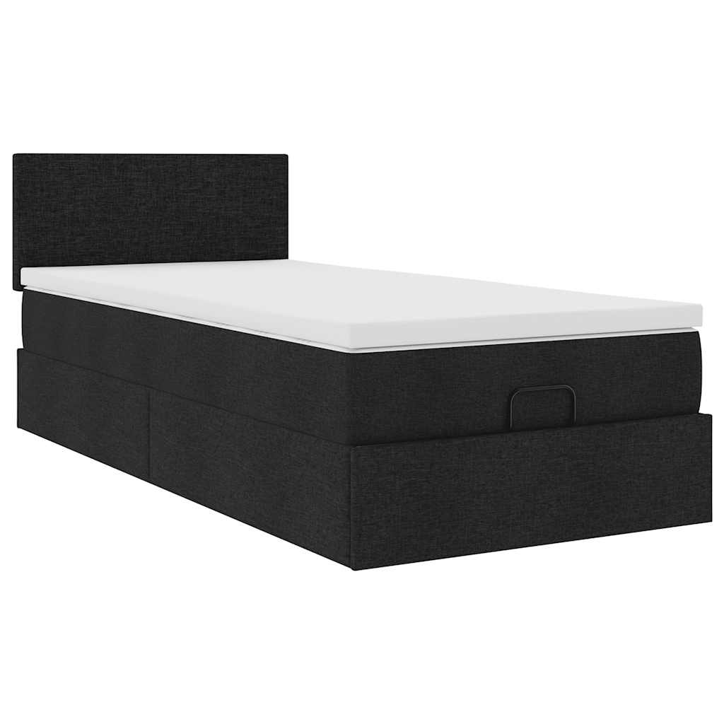 ottoman seng med madras 100x200 cm stof sort