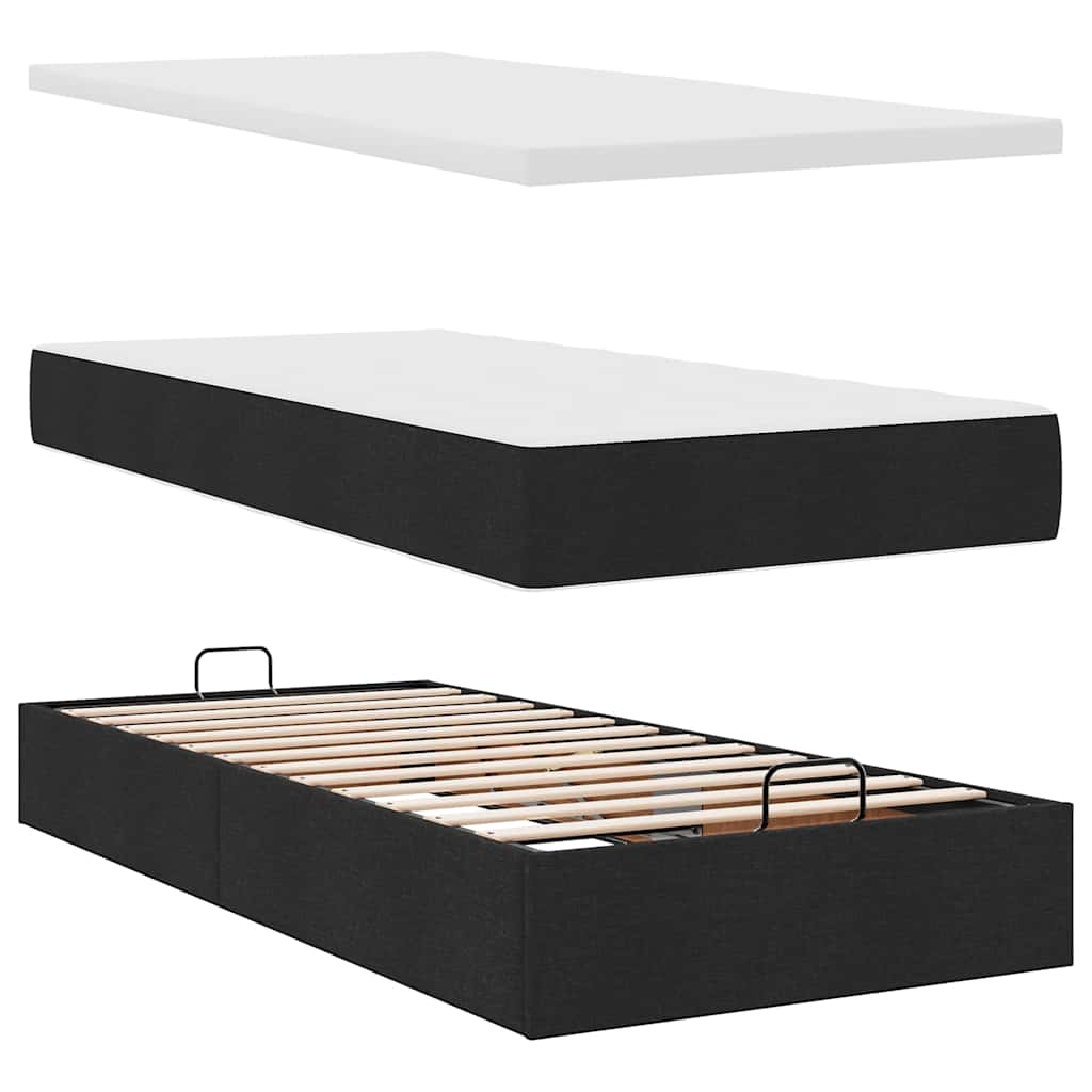 ottoman seng med madras 100x200 cm stof sort
