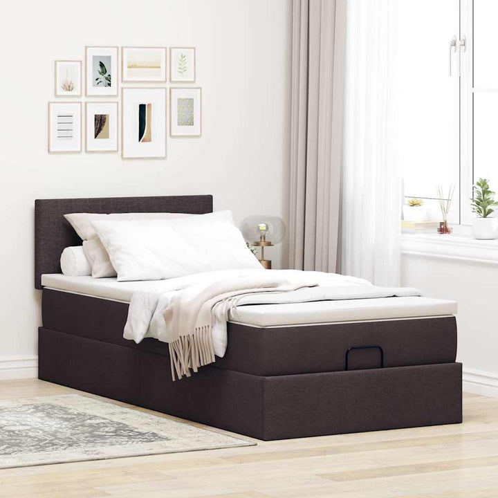ottoman seng med madras 100x200 cm stof mørkebrun