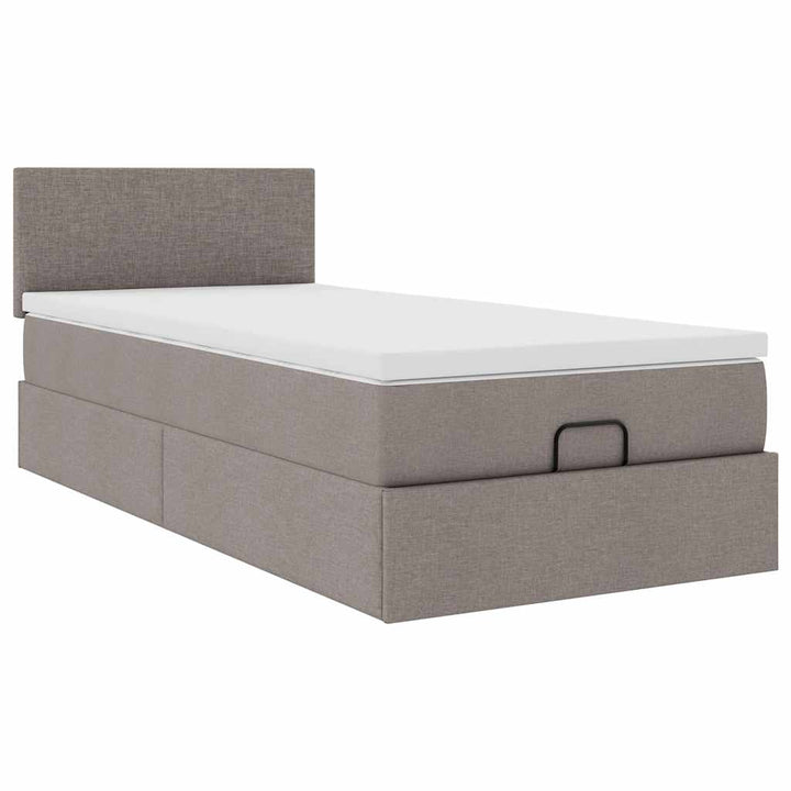 ottoman seng med madras 100x200 cm stof gråbrun