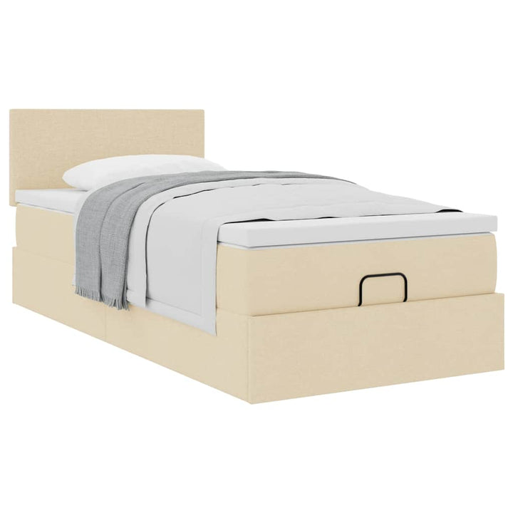 ottoman seng med madras 100x200 cm stof cremefarvet