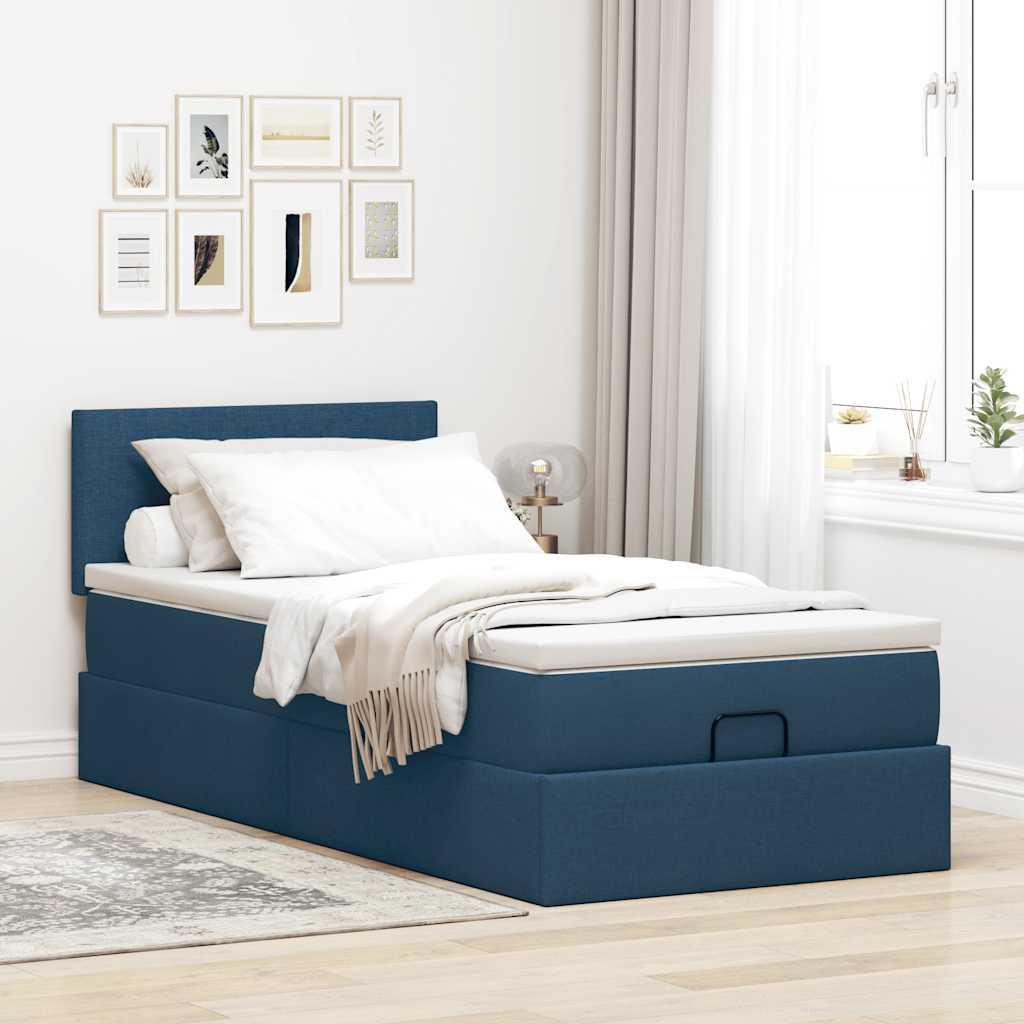 ottoman seng med madras 100x200 cm stof blå