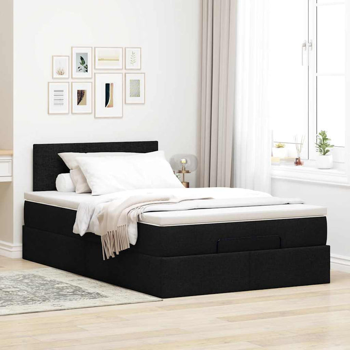 ottoman seng med madras 120x190 cm stof sort