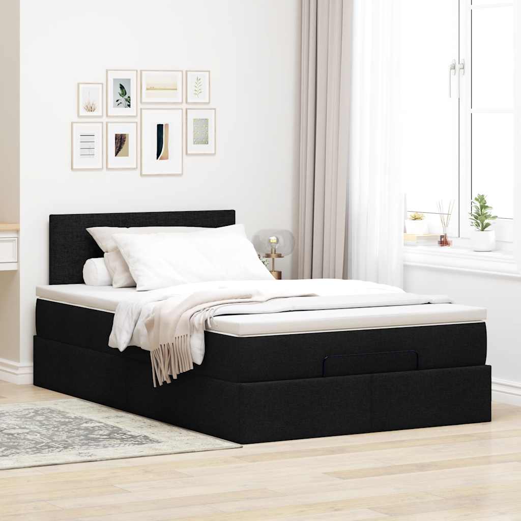 ottoman seng med madras 120x200 cm stof sort