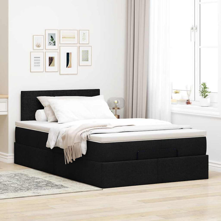 ottoman seng med madras 120x200 cm stof sort