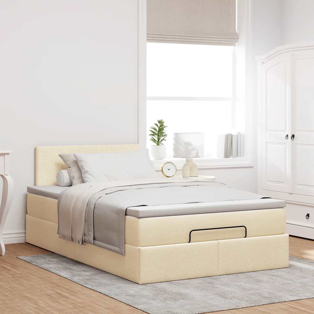 osmannisk sengeramme med madras 120x200 cm stof cremefarvet