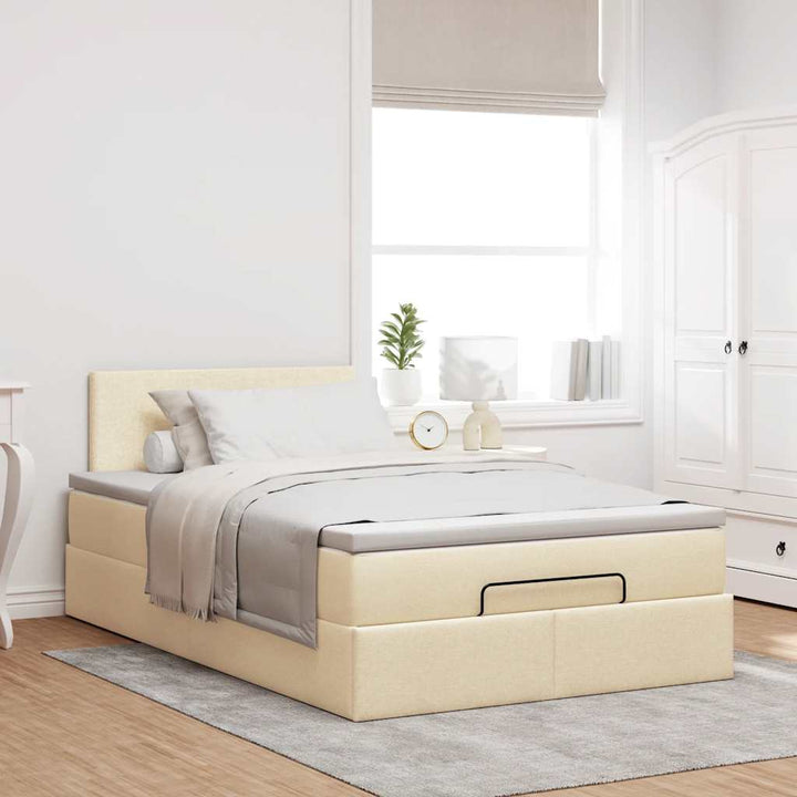 osmannisk sengeramme med madras 120x200 cm stof cremefarvet