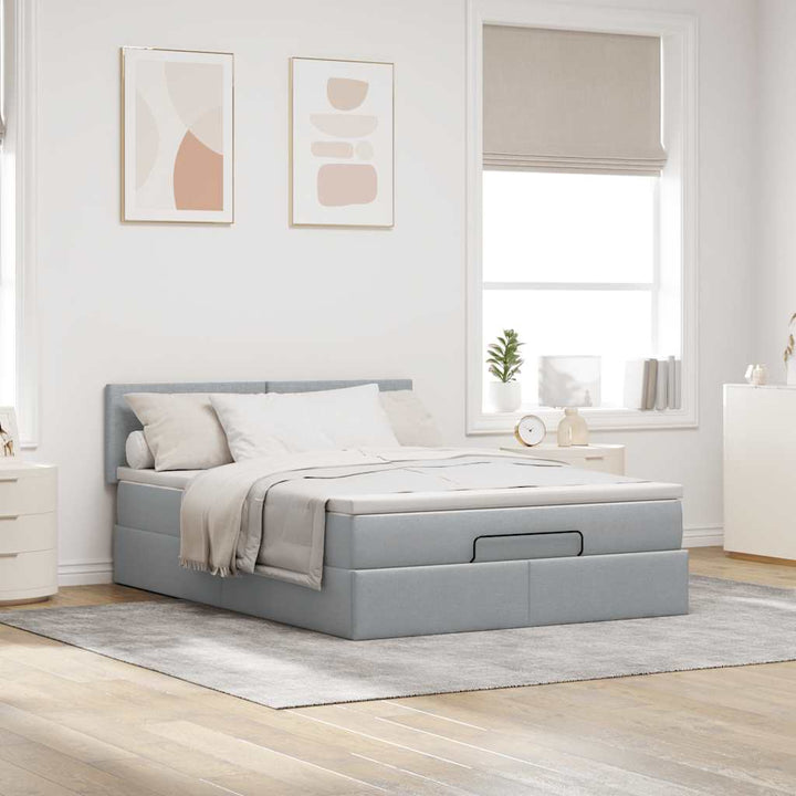 ottoman seng med madras 140x190 cm stof lysegrå