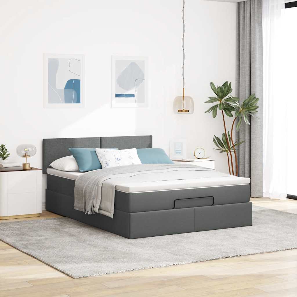ottoman seng med madras 140x190 cm stof mørkegrå