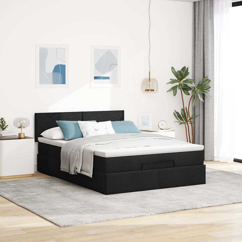 ottoman seng med madras 140x190 cm stof sort
