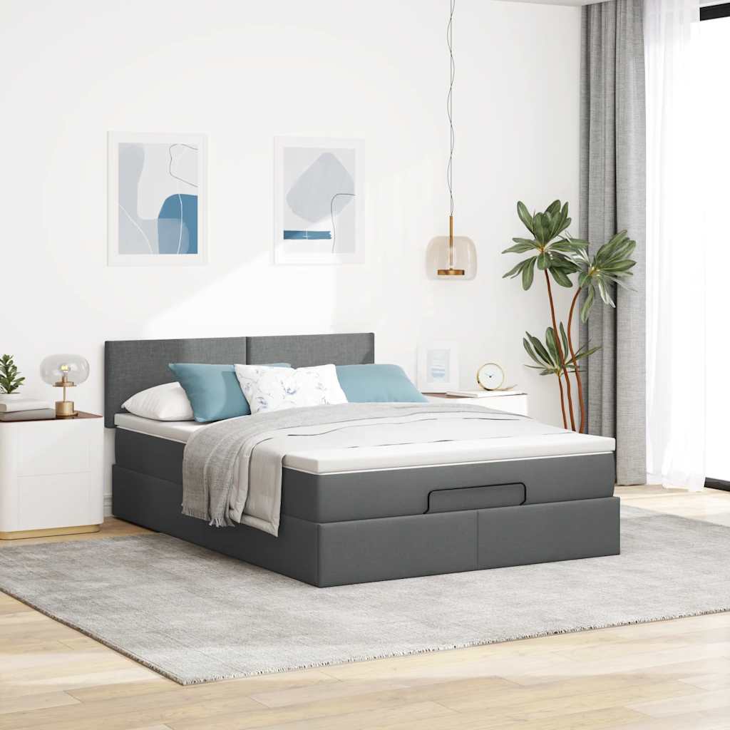ottoman seng med madras 140x200 cm stof mørkegrå