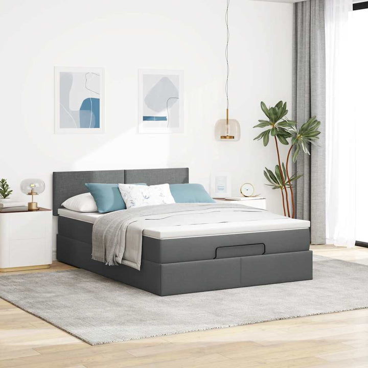 ottoman seng med madras 140x200 cm stof mørkegrå