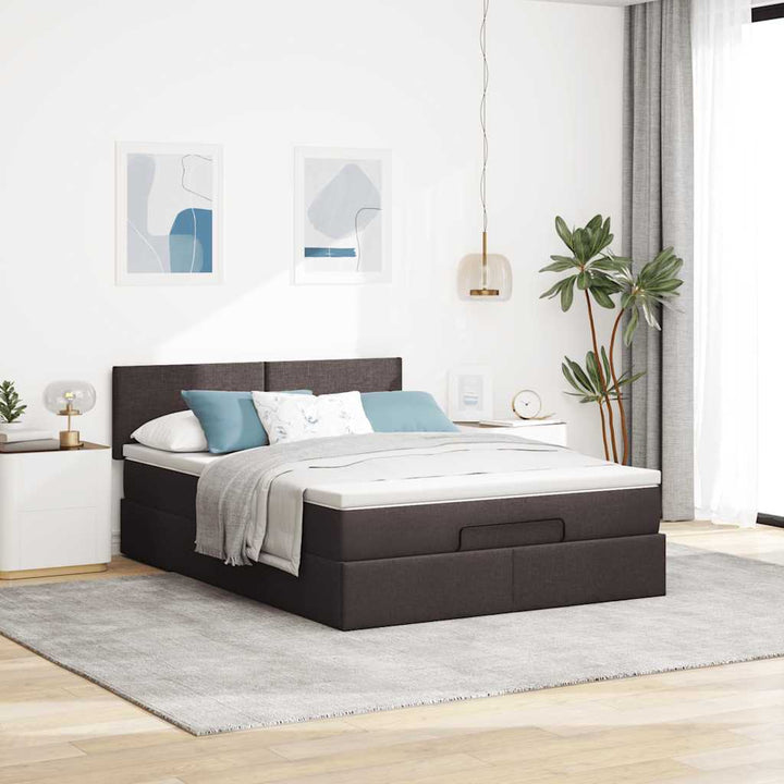 osmannisk sengeramme med madras 140x200 cm stof mørkebrun