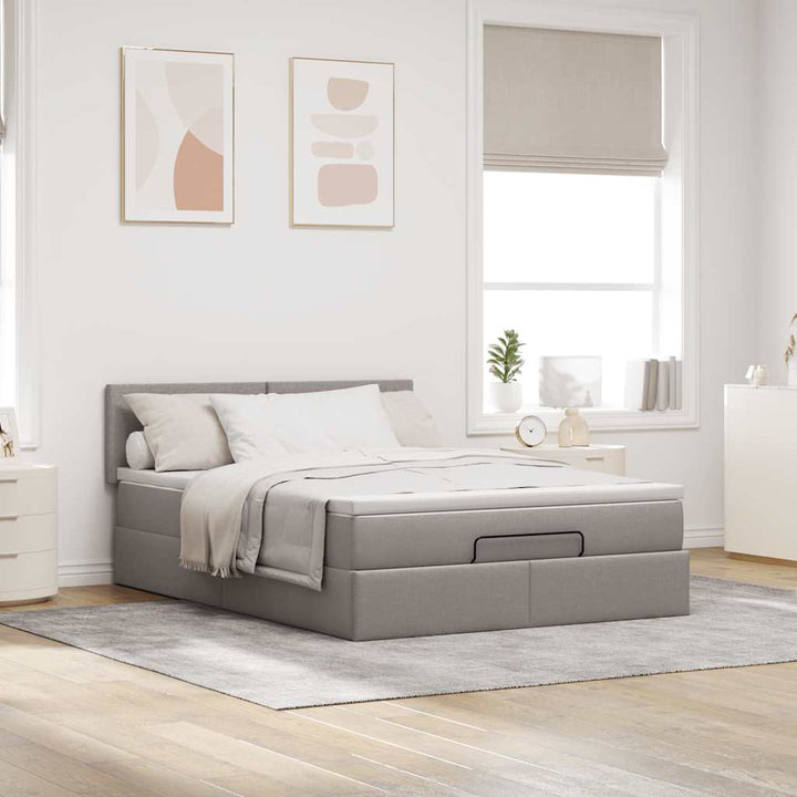 ottoman seng med madras 140x200 cm stof gråbrun