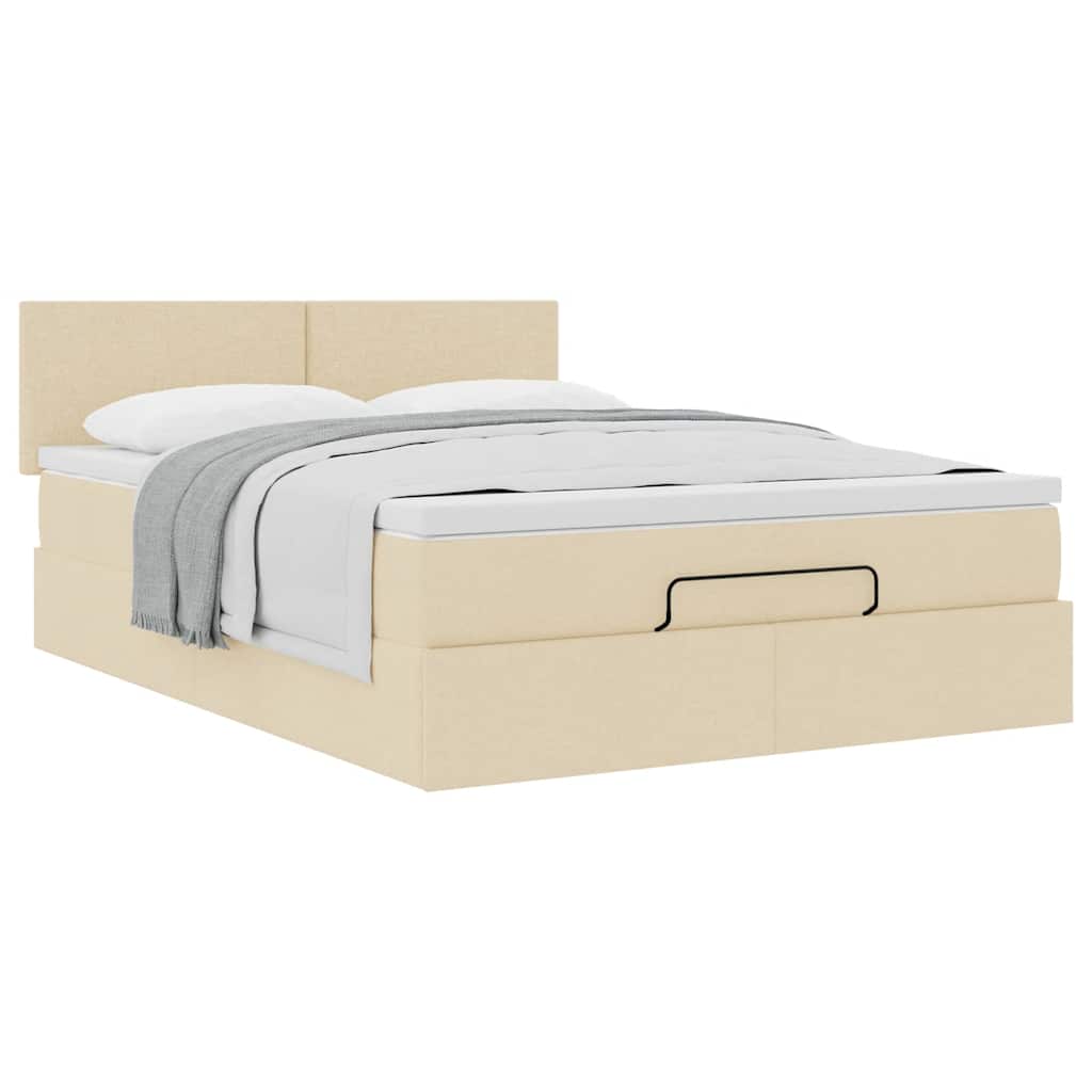 ottoman seng med madras 140x200 cm stof cremefarvet