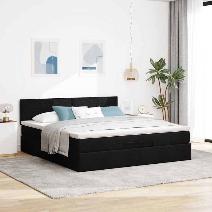 osmannisk sengeramme med madras 160x200 cm stof sort